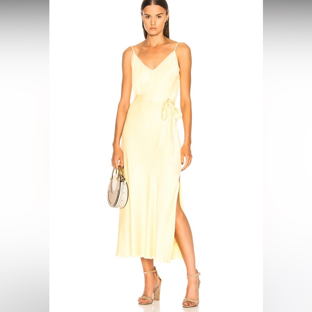 NWOT FRAME Satin Tie Slip Dress Yellow Size SMALL